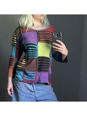 Vintage 90s Patchwork Rainbow Top